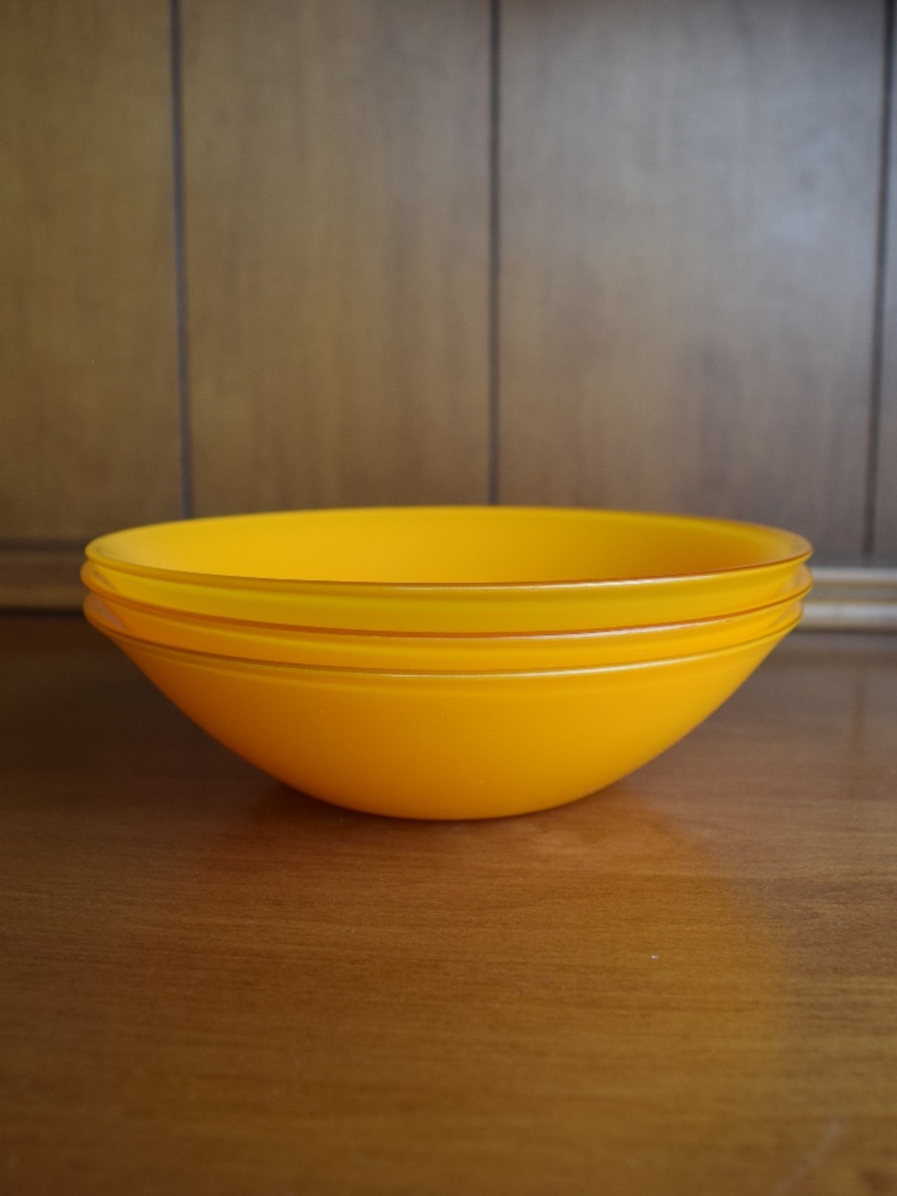 Vintage Orange Glass Bowls by Arc France MCM set of 3